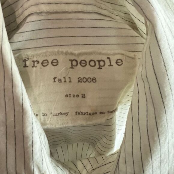 Free People White And Black Striped Button Up Tunic Long Sleeve Top Sz 2 - Picture 6 of 10